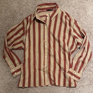 Zara Red and Tan Striped Button Down Shirt